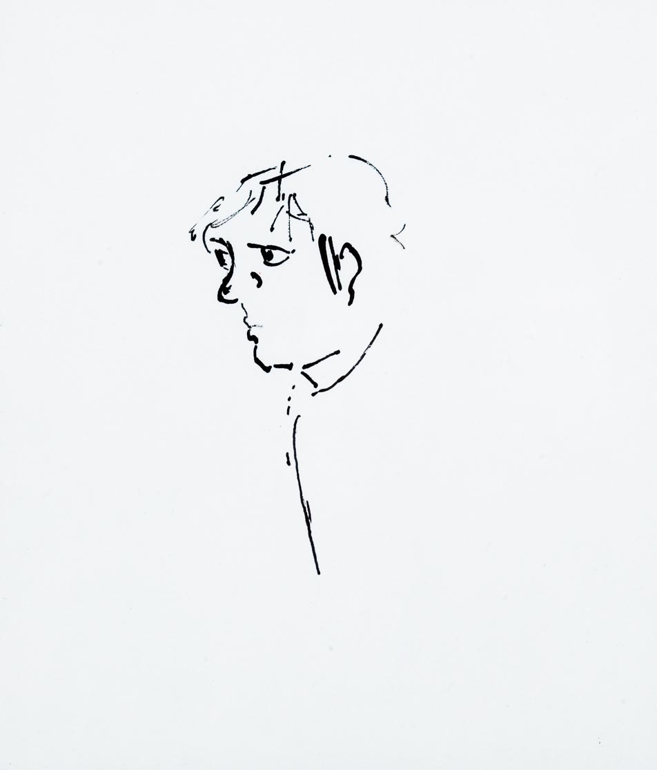 Portrait à l'encre de chine d'un homme de profil.